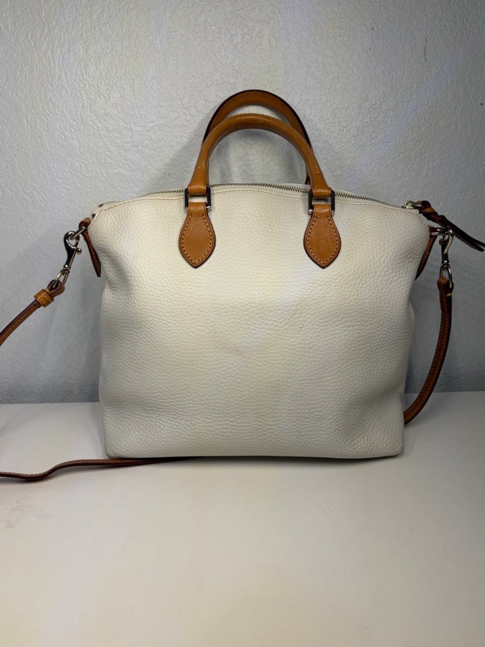 Dooney & Bourke White and Tan Leather Satchel Shoulder/ CrossBody - Picture 8 of 14